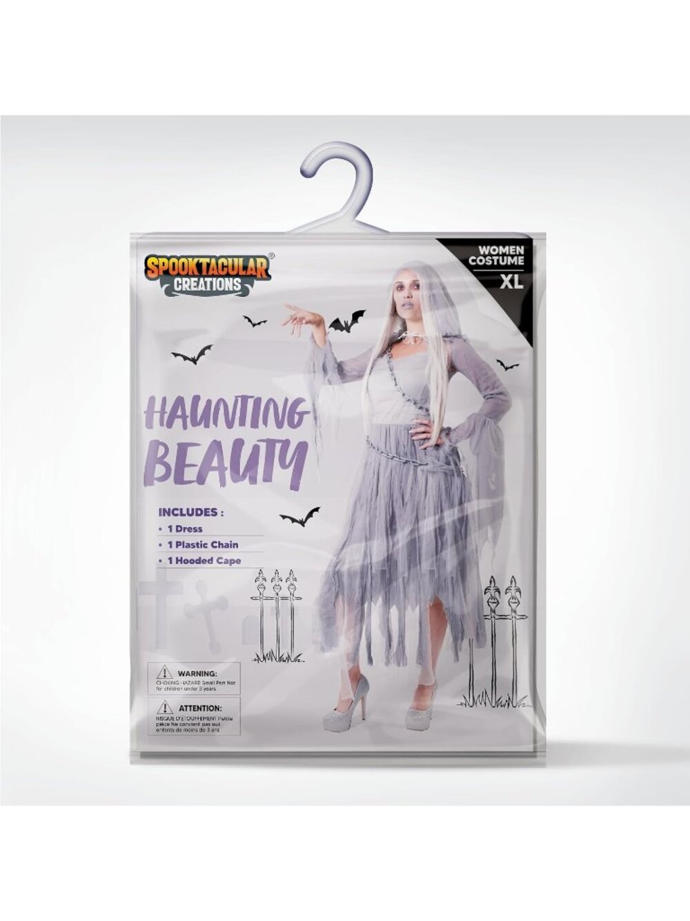 Women's Grey Comfortable Ghost Cape Dress Halloween Haunting Beauty Cosplay - Picture 5 of 7